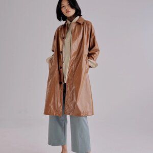 Mijeong Park Patent Faux Leather Trench Brown Size XS